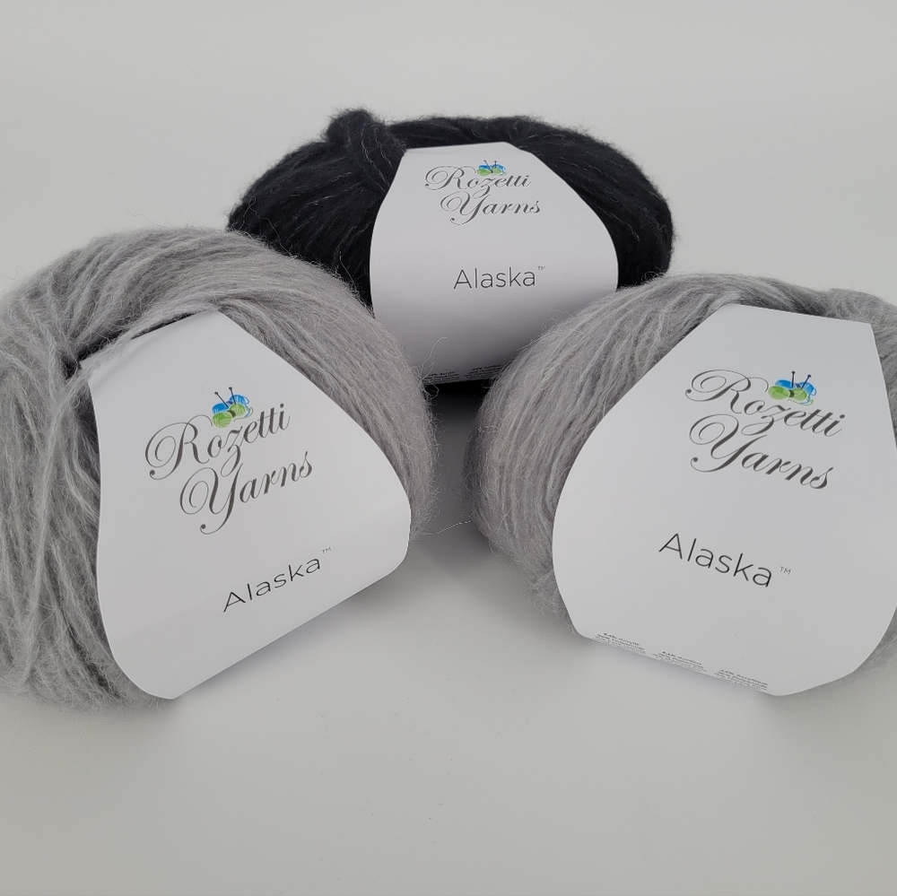 3 Skeins Rozetti Yarns Alaska Yarn 2 Silver 1 Black